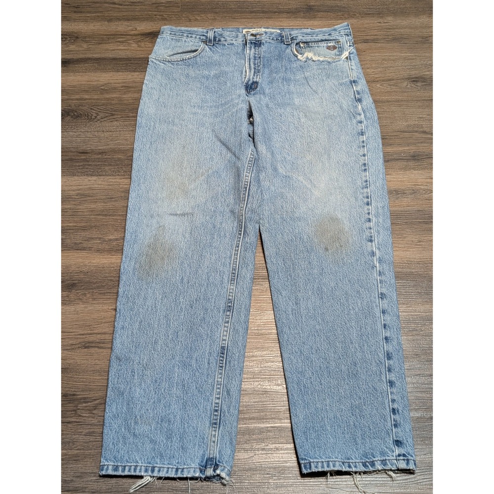 Harley Davidson Relaxed Fit Straight Leg Light Wash Denim Jeans 38x31 Y2K READ